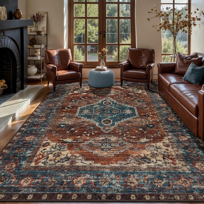 Tangsoo 8x10 Area Rugs for Living Room, Washable Rugs Oriental Vintage Indoor Non Slip Large Area Rugs, Print Carpet, Soft Low Pile Rug Foldable Floor Rug for Bedroom Dining Room Dorm