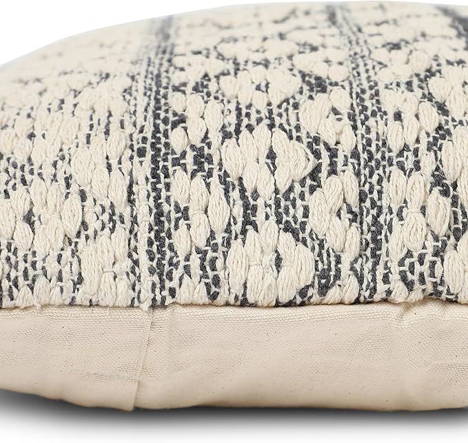 REDEARTH · Tufted Throw Pillow Cushion Covers - Boho Textured Woven Decorative Cases Set for Couch - Sofa - Bed - Farmhouse - Chair - Patio - Outdoor - car - 100% Cotton (18x18 ; Dark Gray) Pack of 2