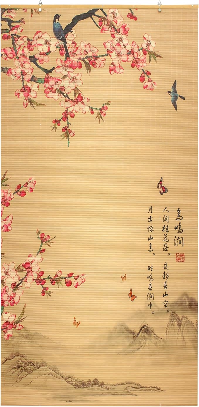 Red Lantern Bamboo Window Shade Blind - Sakura Blossom 36" Wide