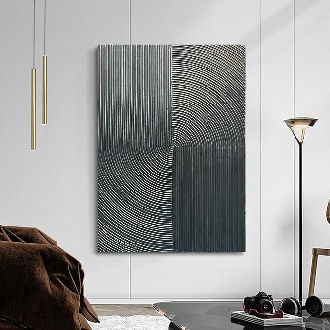 NANKAI Hand Painted Abstract Modern Oil Painting 40x28 Inch Black Texture Contemporary Wall Art Minimalist Frame Artwork for Wall Decoration