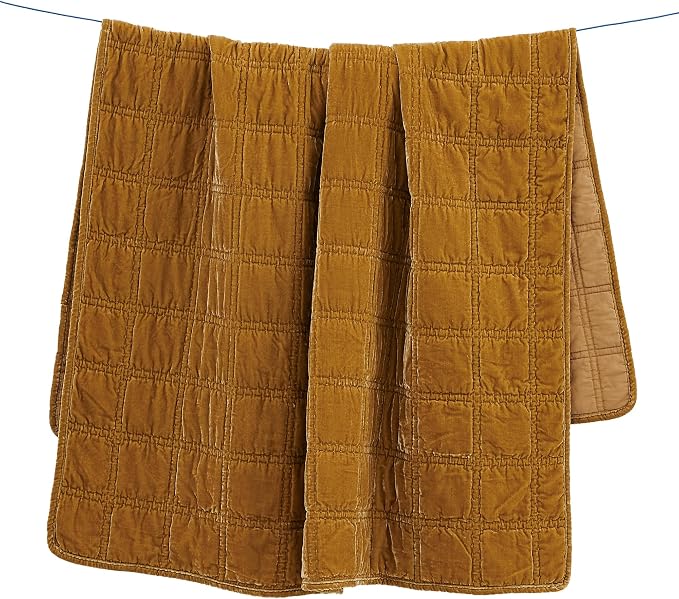 HiEnd Accents Stella Faux Silk Velvet Throw Blanket Saffron, 50x60 inch, Double Stitch Plush Soft Cozy Blankets, Luxury Decorative Throws for Couch, Bed, Sofa, Chair