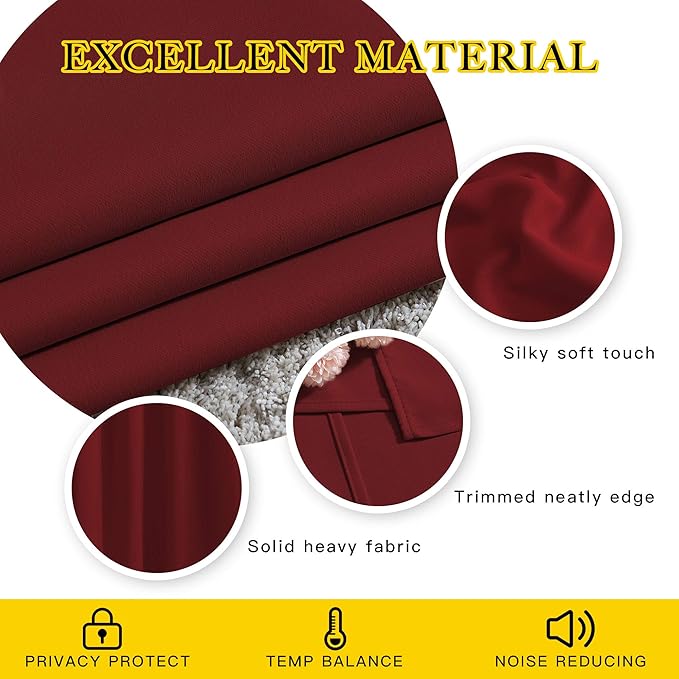 NICETOWN Burgundy Red Bedroom Curtains 72 inches Long, Grommet Blackout Thermal Insulated Window Treatment Room Darkening for Bedroom/Home Office, 2 Panels, W37 x L72