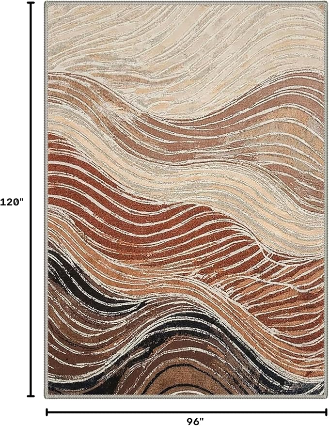 BEIMO Area Rugs 8x10 for Living Room Bedroom, Modern Abstract Machine Washable Rug, Large Soft Low Pile Floor Carpet with Non Slip Backing for Dining Room, Caramel Sand