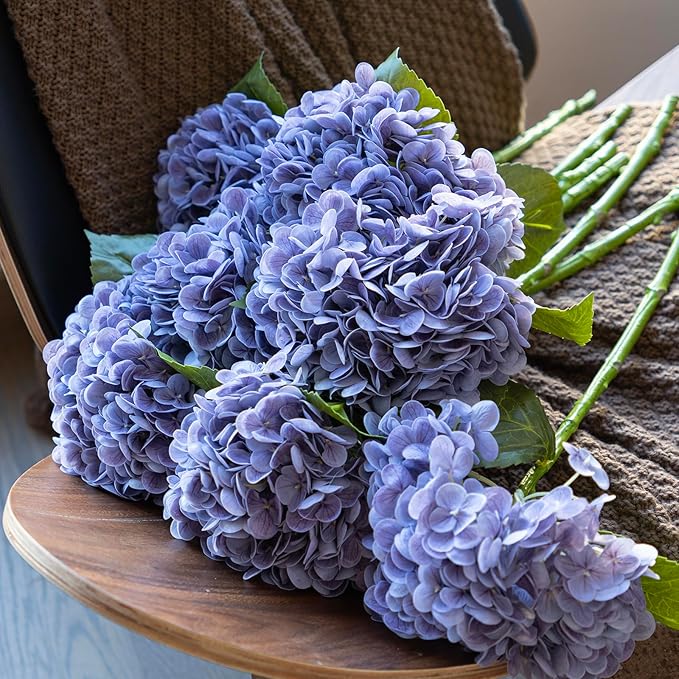 DUYONE 3Pcs 22 inch Lifelike Artificial Hydrangea, 3 Light Purple Large Flowers Artificial Flowers Dry Flowers Outdoor Wedding Christmas Office Family Party Living Room Table Deco