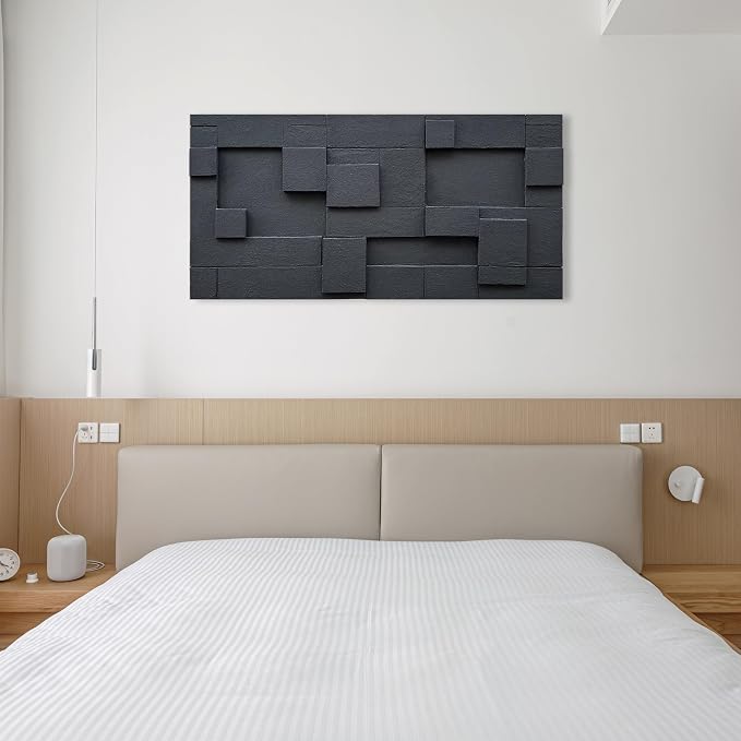NANKAI Art Hand Painted Black Abstract Oil Painting Modern Minimalist Art Painting Office Hallway Bedroom Living Room Wall Art Deco 24x48 inches