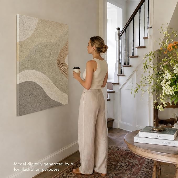 Modern Neutral Abstract Canvas Wall Art,3D Textured Oil Painting Wall Decor | Original Hand‑Painted Large Vertical Wall Art with Soft Layered Tones for Living Room Bedroom Office Home Decor Gift 36x24 in