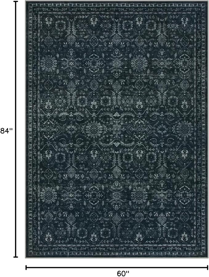 Lahome Dark Academia Moody Rug, 5x7 Dark Black Soft Living Room Bedroom Rug | Vintage Non Slip Non Shedding Low Pile Carpets for Dining Room Hardwood Floor Room Decor