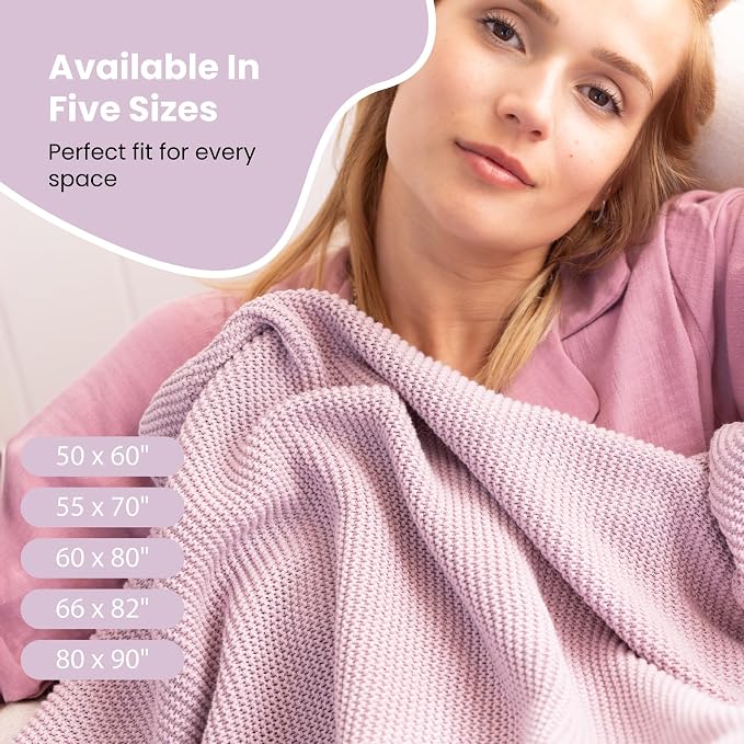 Dalisa 100% Organic Turkish Cotton Throw Blanket - GOTS Certified, Cozy - Perfect for Couch, Bed, and Home Decor - Boho Vintage Knit Alina (Lavender Frost, 50x60)