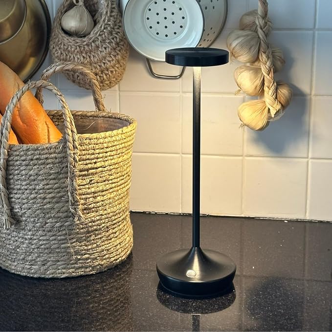 Cordless Table Lamp Rechargeable - 6000mAh LED Battery Operated Table Light - Portable Touch Dimmable Outdoor Waterproof Table Lamps for Patio Restaurant Dining (Black)