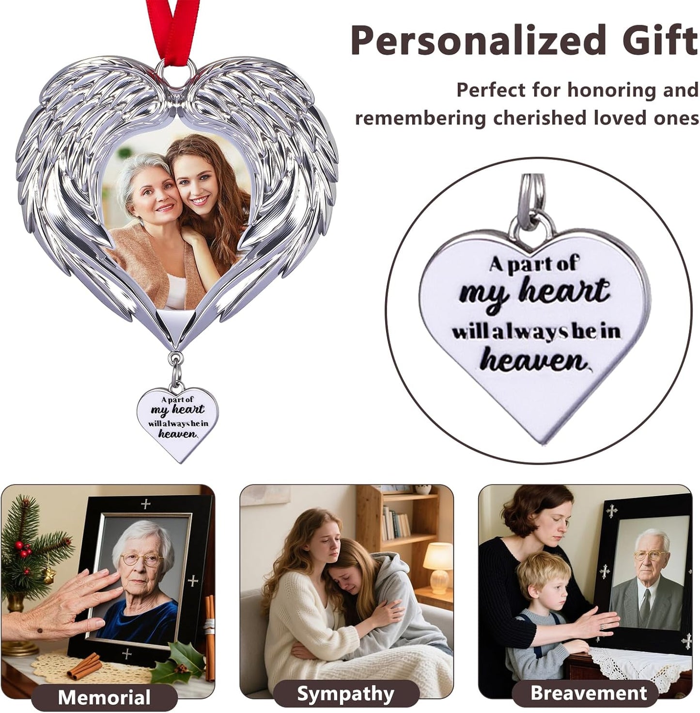 Memorial Christmas Angel Wings Photo Ornaments 2025 Sympathy Gifts for Loss of Loved One - Personalized Angel Wings Picture Frame Ornament for Christmas in Heaven Tree Decor