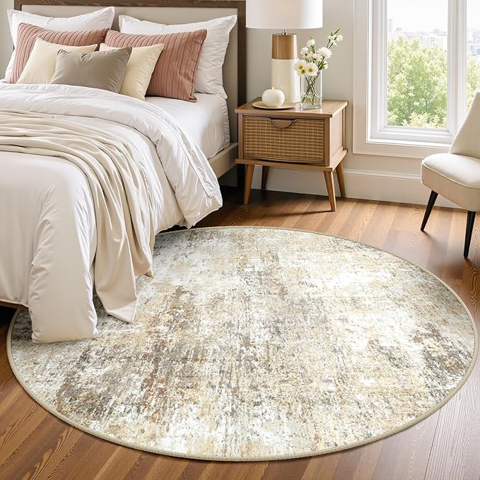 RELEANY Washable Area Rugs 4ft Non-Slip Modern Abstract Soft for Living Room Entryway Bedroom Nursery, Print Pattern, Neutral Brown Gray