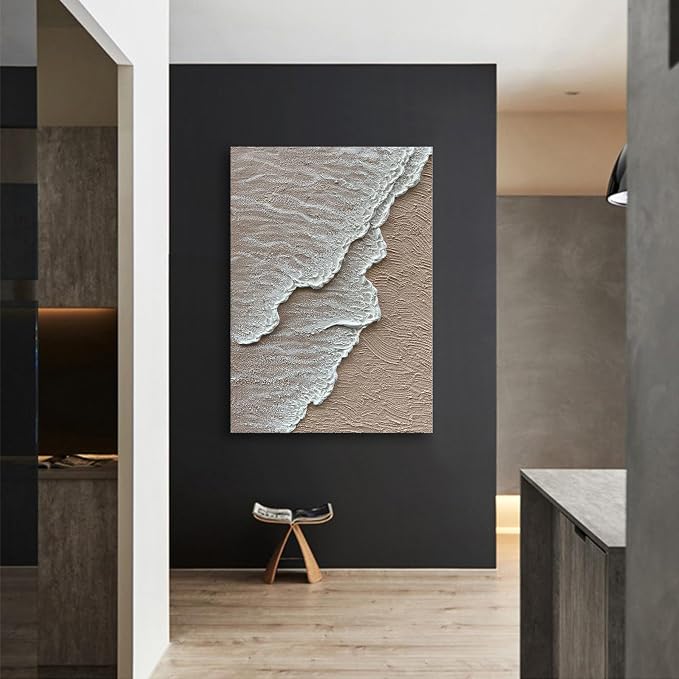 NANKAI Art 3D Ocean Wave Oil Painting Natural Scenery White Abstract Canvas Art Mural 40x28 inches