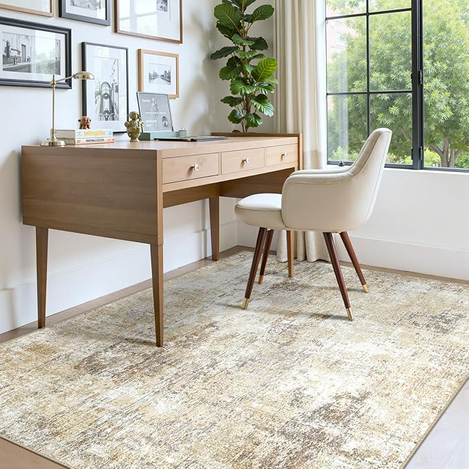 RELEANY Washable Area Rugs 4'x6' Non-Slip Modern Abstract Soft for Living Room Entryway Bedroom Nursery, Print Pattern, Neutral Brown Gray