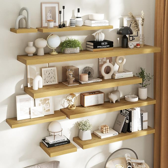 40 Inch Floating Shelves for Wall with Invisible Brackets Set of 2, 9"D Engineered Wood Wall Shelves with Wood Grain for Living Room, Bedroom, Bathroom, Kitchen Decor and Storage, Oak Finish