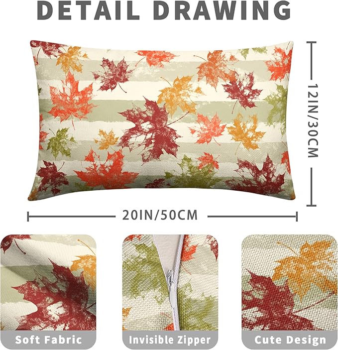 Thanksgiving Red Maple Leaves Lumbar Throw Pillow Covers Fall Pillow Covers 12x20 Set of 2 Rectangular Outdoor Pillow Covers Colorful Autumn Waist Pillowcase for Patio Home Decor Couch