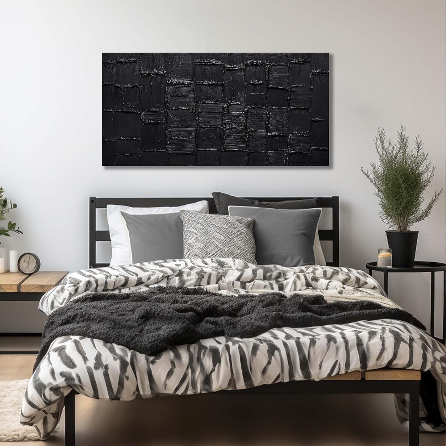 Modern Living Room Wall Decor Abstract Canvas Wall Art for Bedroom Black Wall Paintings for Living Room Size 24 x 47 Inch
