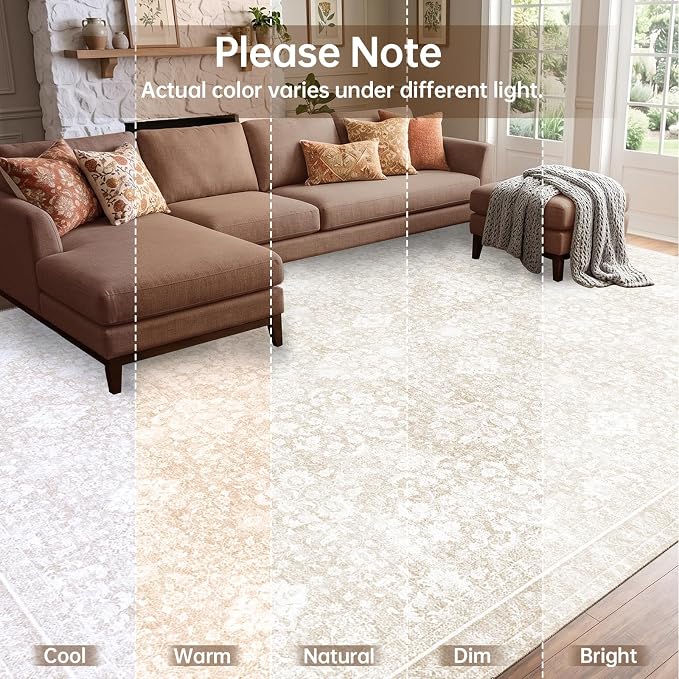 Sasttie 5x7 Area Rugs, Ultra-Soft Washable Rug, Low Pile Foldable Thin Carpets with Non-Slip Backing, Skin-Friendly Stain Resistant Carpet for Living Room, Bedroom, Kitchen, Dorm, 5x7, Cream