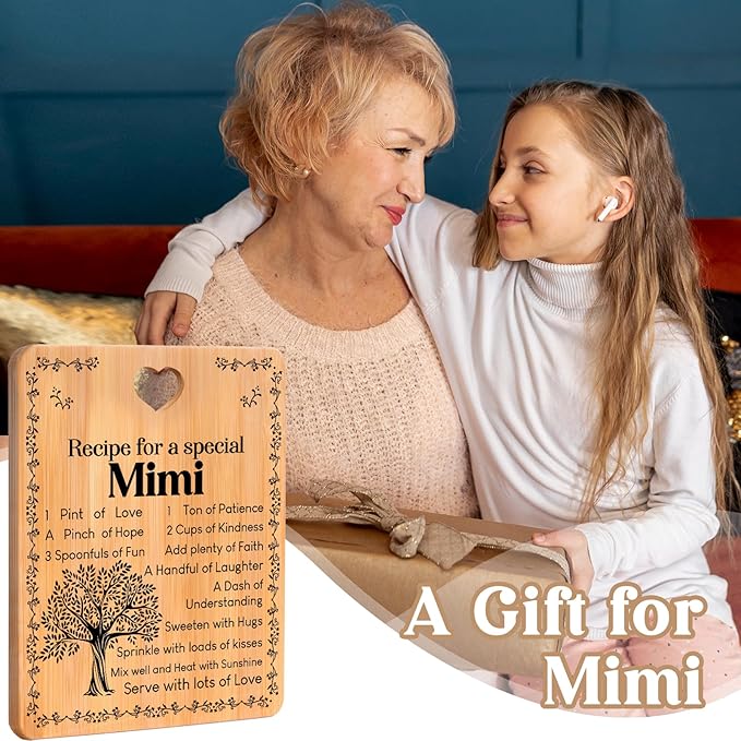 Mimi Gifts - "Recipe for a Special Mimi" Gift for Mimi Cutting Board Set, Bamboo-Made Engraved Utensil Set Best Mimi Ever Presents Cutting Board, Mothers Day Gifts for Mimi.