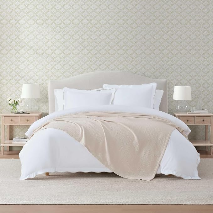 Martha Stewart - Twin Bed Blanket, 100% Cotton Textured Basket Weave Bedding, Breathable & Lightweight Blanket for Couch or Bed, Bedford Tile Pink