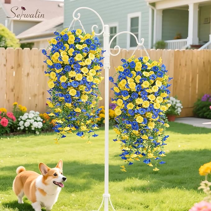 Serwalin Artificial Hanging Flowers for Outdoors UV Resistant, 8PCS Faux Morning Glory Fake Outdoor Flowers Realistic Silk Flower Faux Plants for Outside Planter Front Door Porch Patio Yard Decor