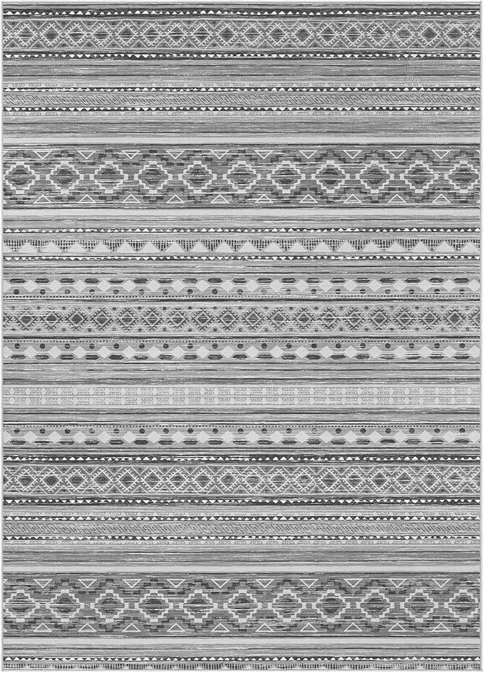 cotiled 7x9 Area Rug Living Room: Washable Boho Rugs with Non Slip Backing Large Soft Indoor Stain Resistant Carpet for Bedroom Farmhouse Dining Room Lightweight Home Decor Beige Grey