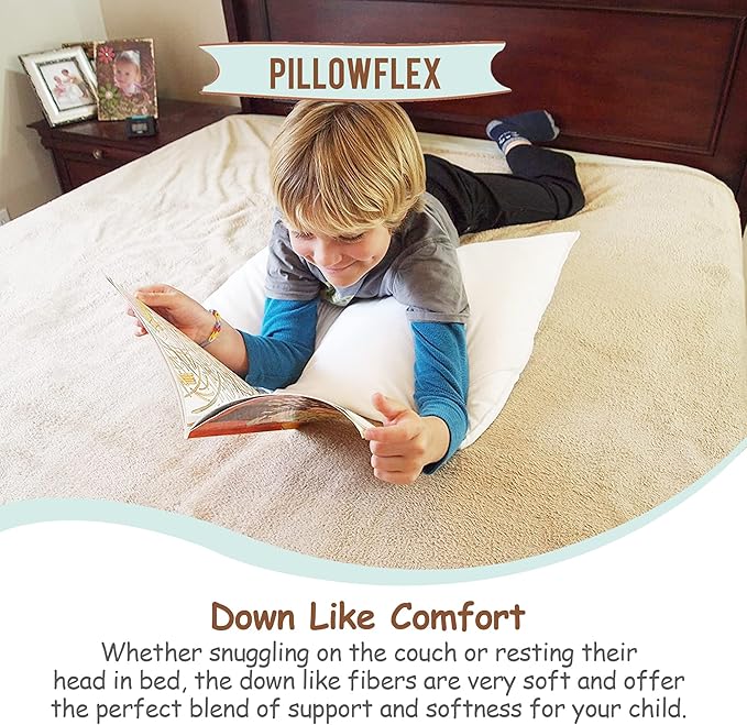 Pillowflex Sleep & Toddler Pillow (18x24 inches) - Soft Faux Synthetic Down Alternative, Perfect for Toddlers, Bed Pillows for Sleeping Wedge with Neck Support and Allergy Free Kid's Pillows.
