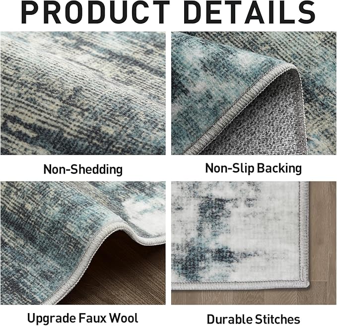 9x12 Area Rugs Washable Rug: Modern Abstract Living Room Rug Soft Anti-Skid Thin Carpet Indoor Floor Non-Shedding Carpets for Bedroom Dining Room Farmhouse Nursery Home Office Green Multi