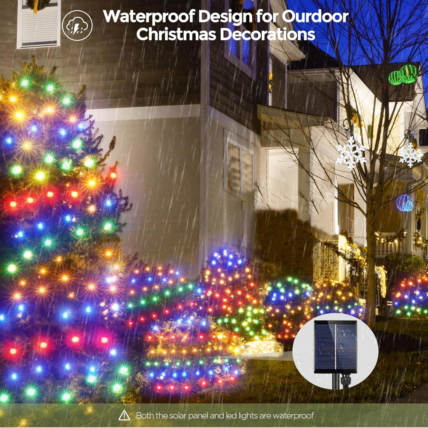 WBao Solar Christmas Lights Outdoor 200LED F8 Big Bulbs, 8.4ft x 5.2ft Christmas Net Lights with Remote Control, 8 Modes, Timer, Waterproof for Lawn, Bushes Outdoor Christmas Decorations, Multicolor