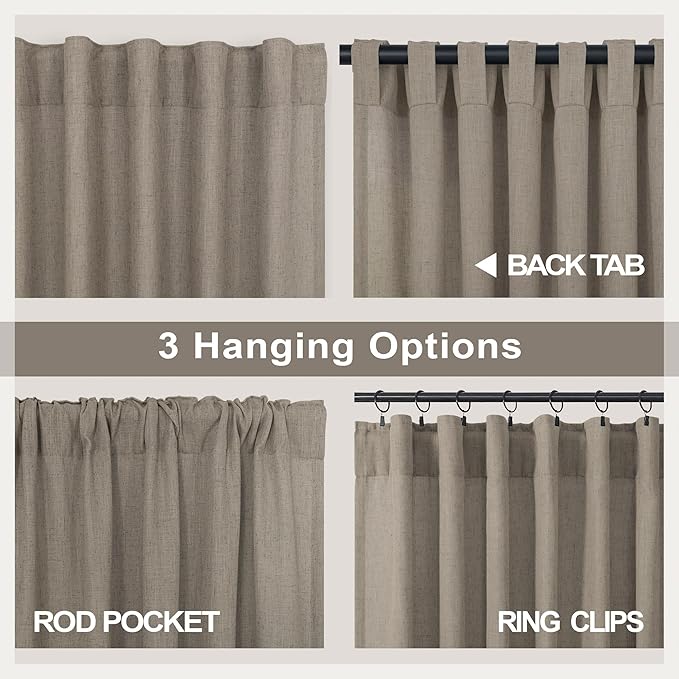 Pitalk Taupe Linen Curtains 72 Inch Length for Bedroom Living Room Elegant Thick Linen Window Drapes Semi Sheer Light Weight Burlap Look Farmhouse Country Decor 52x72 Long 2 Panels Back Tab Rod Pocket