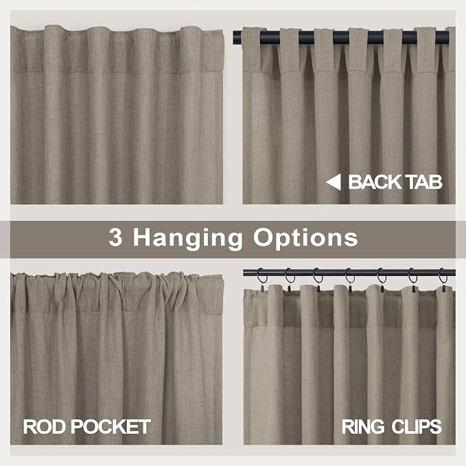 Pitalk Taupe Linen Curtains 63 Inch Length 2 Panels Soft Thick Linen Textured Window Drapes for Bedroom Living Room Semi Sheer Light Filtering Burlap Look Decor 52x63 Long Back Tab Rod Pocket Pleated