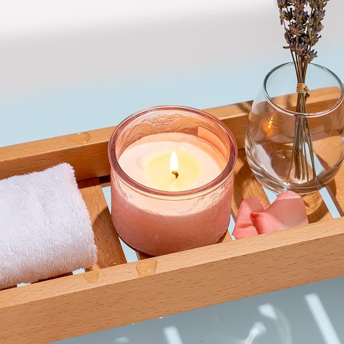 10 oz Pink Mandala Glass Candle Jars with Bamboo Lids, 9 Pack | Patented Embossed Design, Includes Wick Centering Devices & Warning Labels, Multiple Color Options