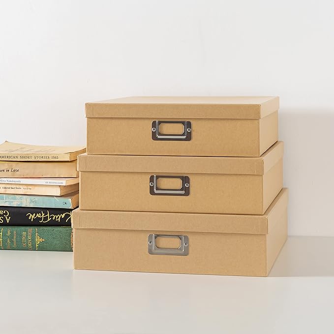Soul & Lane Decorative Storage Boxes with Lids, Paper Storage Box Set for Keepsakes and Photos, Decorative Boxes for Home Decor, Stationery, Office Organizers, Just the Basics