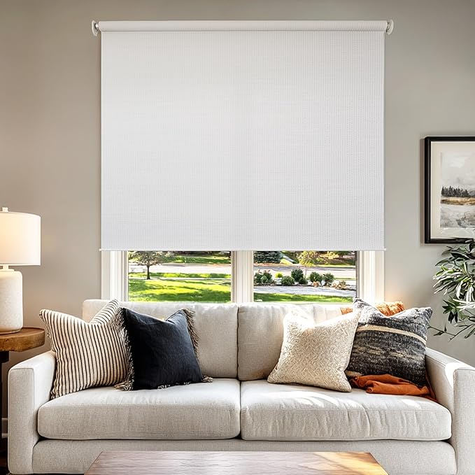 CHICOLOGY Roller Shades, Cordless Blinds, Window Shades for Home, Roller Window Shades, Window Treatments, Door Blinds, Light Filtering Shades, Woven White (Natural Woven), 46"x72"
