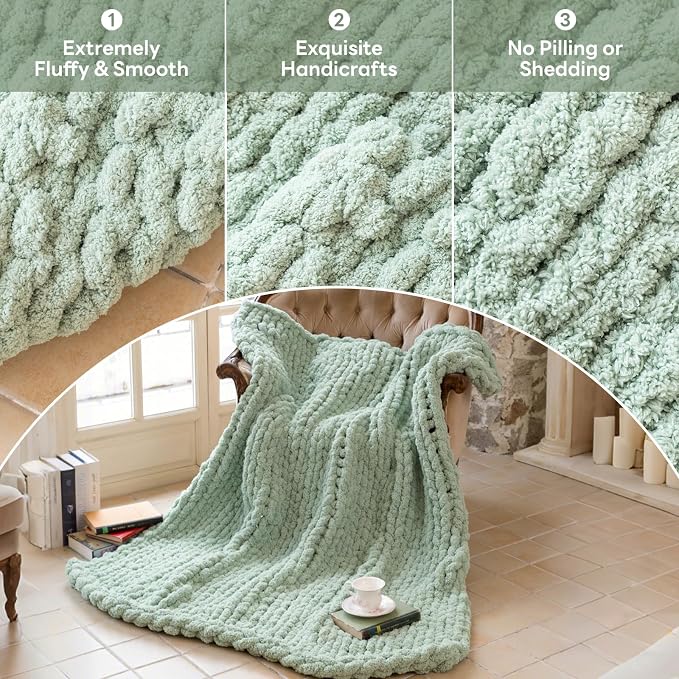Chunky Knit Blanket - Luxury Soft Cozy 50 * 60 Throw Blanket,100% Woven Blanket Rope Knot Throw Blanket for Couch, Sofa, Home Decor, Gift - Machine Washable (Sage Green, 50 * 60)
