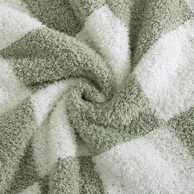 WRENSONGE Soft Checkered Throw Blanket for Couch-Cozy Warm Knitted Blankets | Lightweight Fluffy Decor for Boys & Girls, Sofa, Chair, Bed, 30x40in,Sage Green