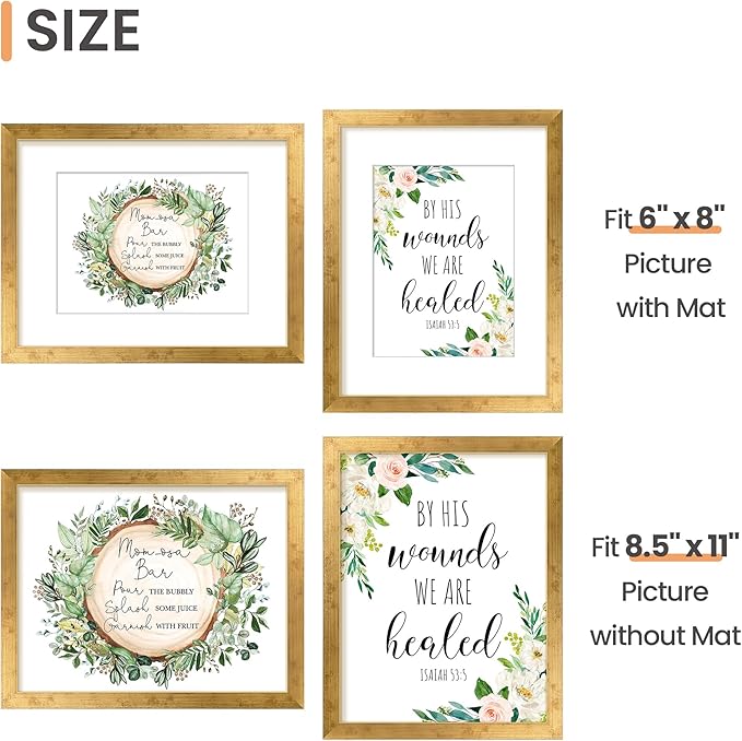 upsimples 8.5 By 11 Picture Frame, Display Pictures 6x8 with Mat or 8.5 x 11 Without, Wall Hanging Photo Frames, Bronze, 1 Pack