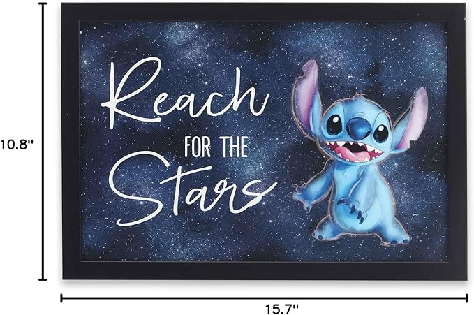 Disney Lilo and Stitch Reach for the Stars Framed Wood Wall Decor - Fun Stitch Wall Art for Kids' Bedroom or Playroom