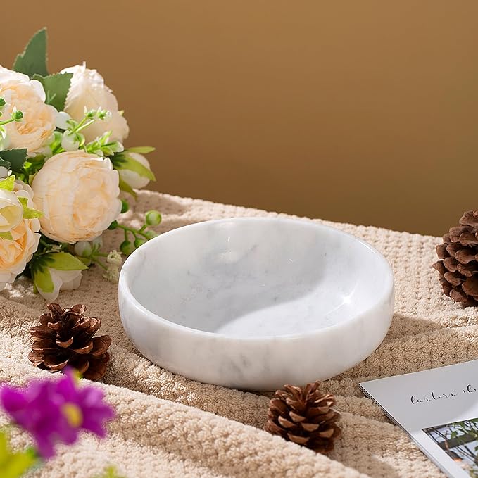 6.7" Decorative Bowl - Natural Marble Key Bowl & Centerpiece (White & Grey)