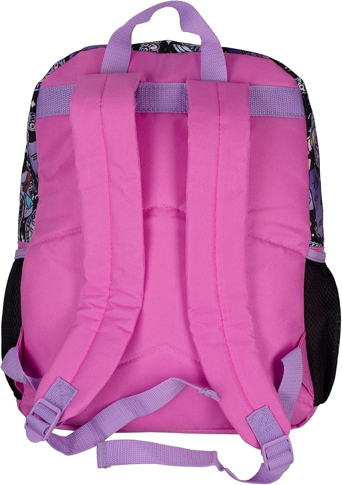 AI ACCESSORY INNOVATIONS Monster High 4 Piece Backpack Set, Clawdeen Wolf, Cleo DeNile, Dracularua, Frankie Stein, & Lagoona Blue Bookbag, Flip Sequins 16” School Bag, Black & Pink