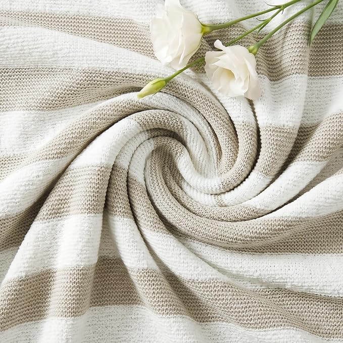 WRENSONGE Soft Throw Blanket for Couch-Cozy Reversible Knitted Blankets | Lightweight Warm Fluffy Decor for Women, Mom, Her & Girls, Sofa, Chair, Bed, 50x60in, Feather Yarn Khaki