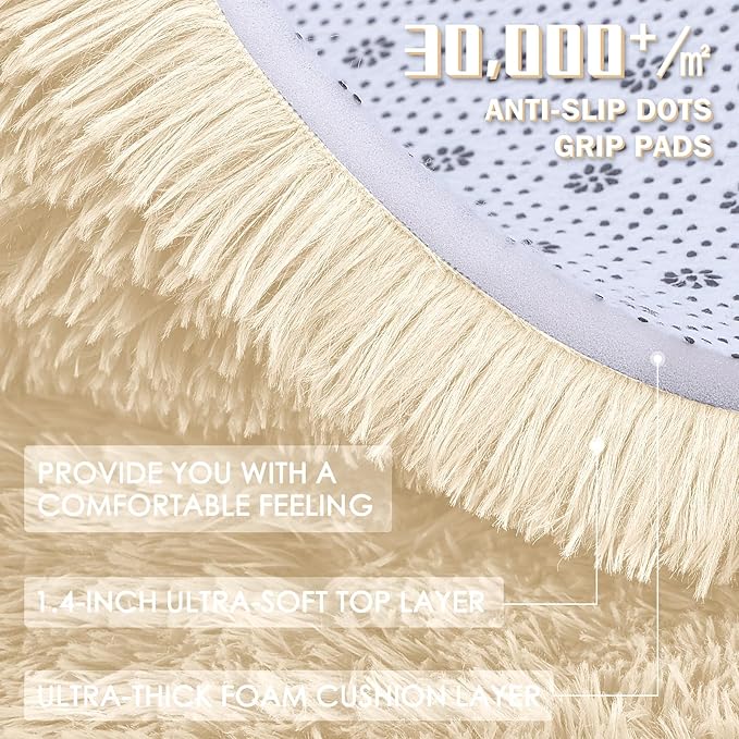 OLANLY 2x5 Machine Washable Runner Rugs for Hallway, Soft Fluffy Shaggy Bedside Rugs for Bedroom, Living Room, Indoor Floor Carpet for Kids Girls and Boys, Nursery Rooms, Home Decor Aesthetic, Cream