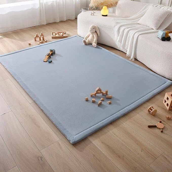 Hakuna Matte CloudSoft Baby Play Mat for Floor 60" x 80" Blue – Coral Velvet Memory Foam Rug for Crawling & Cozy Play – Non-Slip, Water-Resistant, Easy-CareTummy Time Mat, Playmat for Playpen