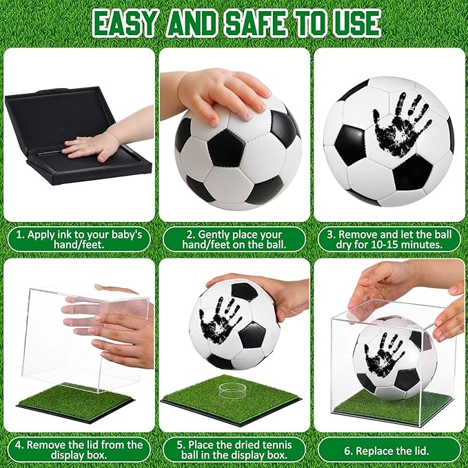 Soulchen Baby Soccer Ball Hand and Footprints Kit with Ink Pad - Newborn Footprint Keepsake for Baby Shower Favors, New Dad Gifts, Rookie of The Year First Birthday Present