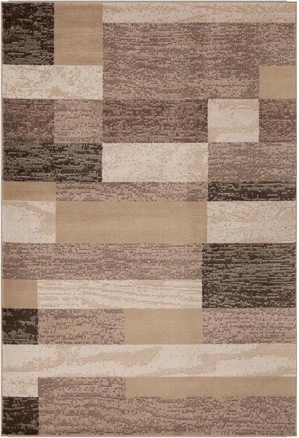 Superior Indoor Area Rug, Jute Backed, Modern Geometric Patchwork Floor Decor for Bedroom, Office, Living Room, Entryway, Hardwood Floors, Rockwood Collection, 4' x 6', Beige
