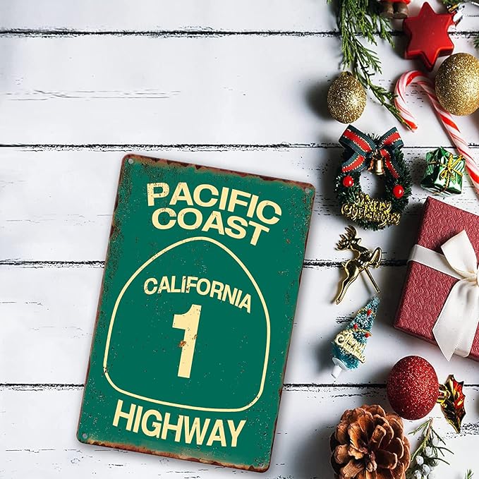 Vintage Metal Tin Sign Pacific Coast Highway Signs California Decor Abbey Street Road Sign Surf Tin Signs Summer Travel Gift 12 X 8 In