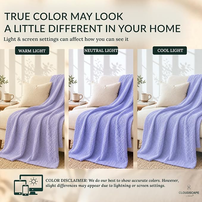 CLOUDSCAPE 4 Layer Muslin Blanket for Adults, 100% Cotton Blanket King Size, 92" x108'' Oversized Fits Upto Cal King Bed, Soft Lightweight Breathable Layering Cotton Summer Blankets - Lavender Blue