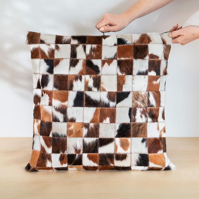 ecowhides 100% Genuine Brazilian Cowhide Pillow Cover – Luxury Leather Decorative Cushion for Rustic & Western Home Décor