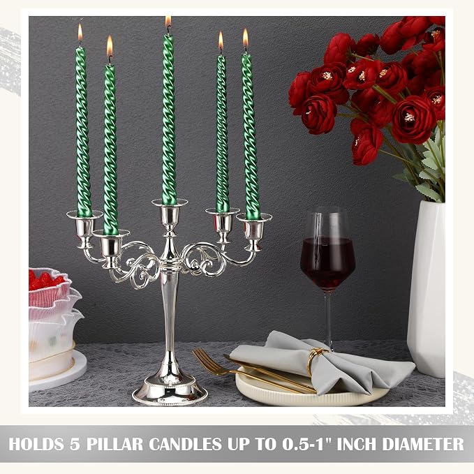 Dandat 3 Pcs 5 Arm Metal Candelabra 10.24 Inch Tall Candlestick Holders Gothic Candle Holder for Home Wedding Church Halloween Theme Party Table Centerpieces(Sliver)