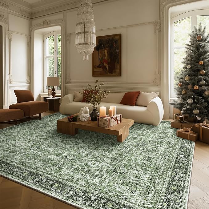 Washable Rugs for Living Room: 8x10 Area Rugs for Bedroom Ultra Soft Non-Slip Stain Resistant Vintage Boho Large Carpet for High-Traffic Dining Room - Farmhouse Decor
