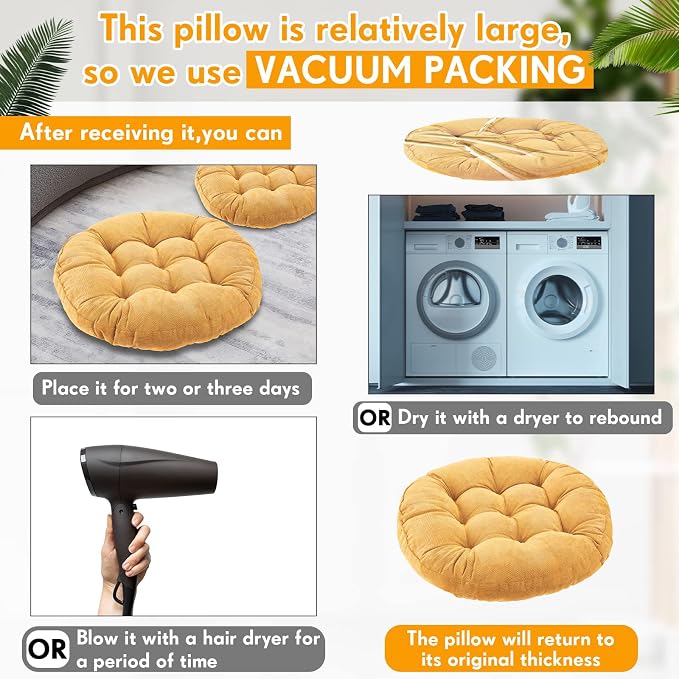 Jerify 6 Pcs Floor Pillow Cushions Large Round Square Large Meditation Floor Pillow for Classroom Adult Meditation Picnic Party Seating Learning Daycare School (Round,Yellow)